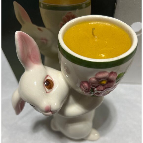 Vtg Avon Sunny Bunny Ceramic Candle Holder Floral Medley Scent Candle 1981 - Picture 7 of 8